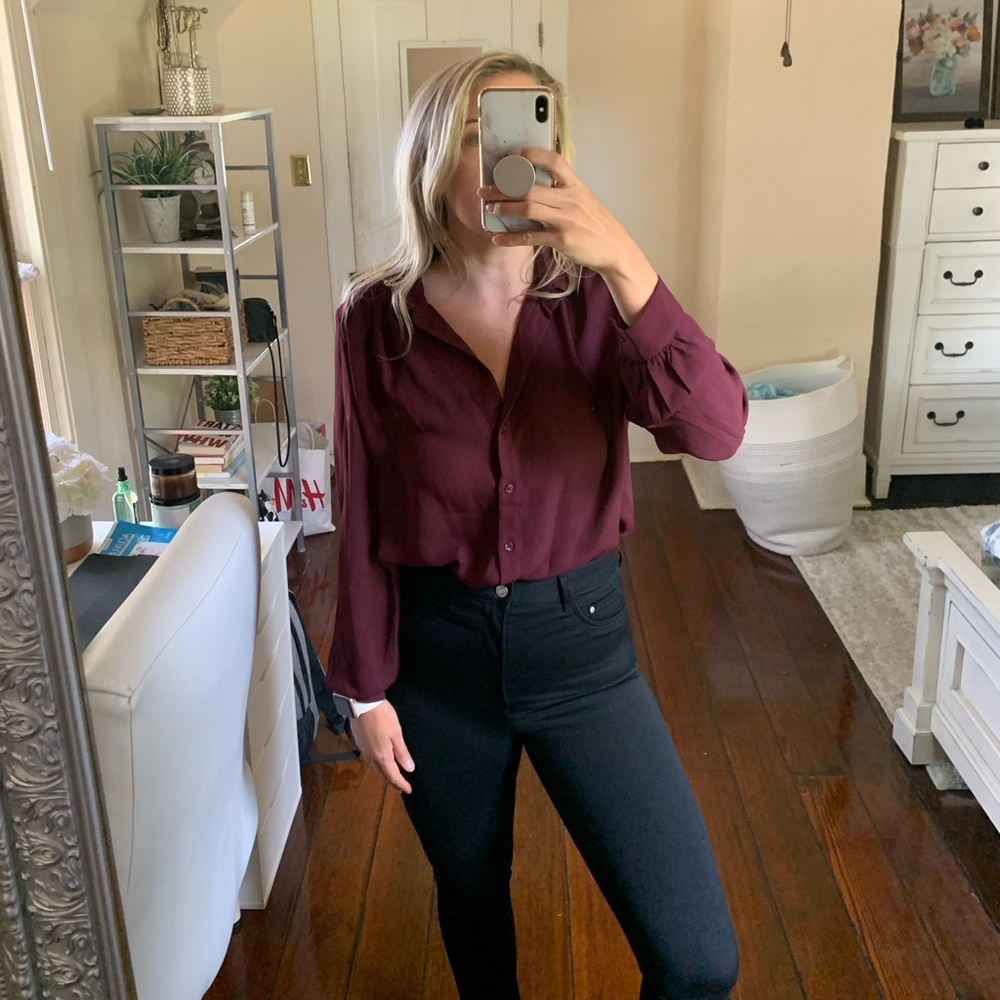 H&M Burgundy Button Up Blouse